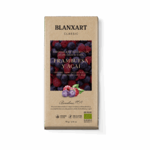 Tableta de Chocolate Negro con Frambuesa y Acaí. 75g